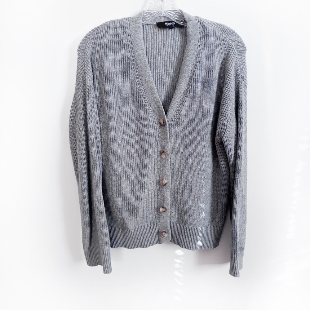 Hudson Los Angeles sweater cardigan gray knit button front relaxed fit - Picture 2 of 9
